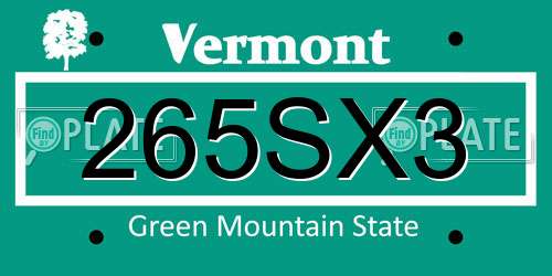 265SX3 Vermont License Plate