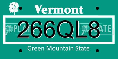 266QL8 Vermont License Plate