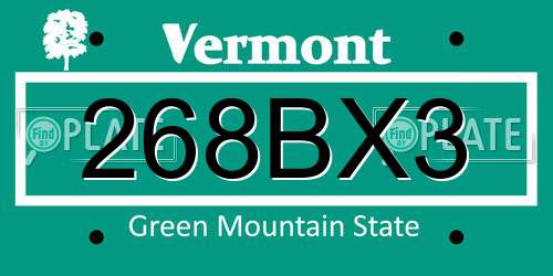268BX3 Vermont License Plate