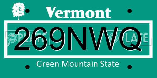 269NWQ Vermont License Plate