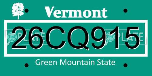 26CQ915 Vermont License Plate