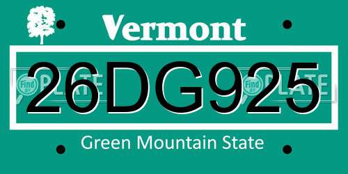 26DG925 Vermont License Plate