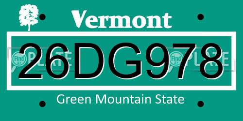 26DG978 Vermont License Plate