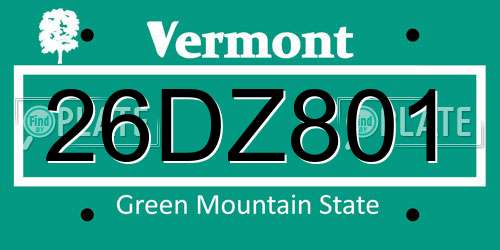 26DZ801 Vermont License Plate
