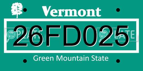 26FD025 Vermont License Plate