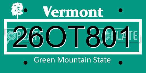 26OT801 Vermont License Plate