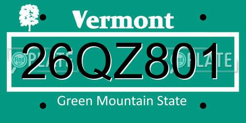 26QZ801 Vermont License Plate