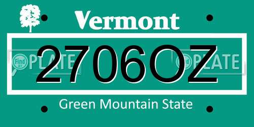 2706OZ Vermont License Plate