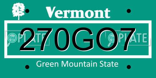 270GO7 Vermont License Plate