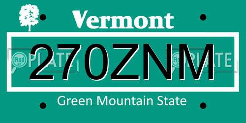 270ZNM Vermont License Plate