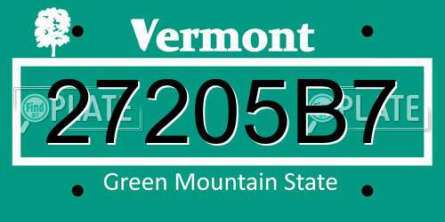 27205B7 Vermont License Plate