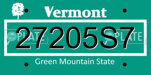 27205S7 Vermont License Plate