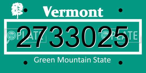 2733025 Vermont License Plate