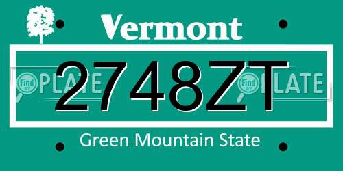2748ZT Vermont License Plate