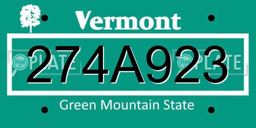 274A923 Vermont License Plate
