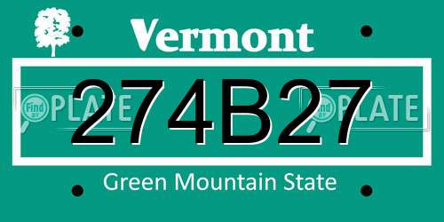 274B27 Vermont License Plate