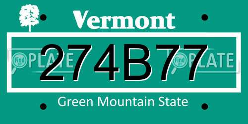 274B77 Vermont License Plate