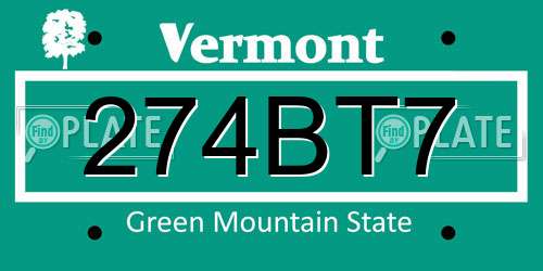 274BT7 Vermont License Plate
