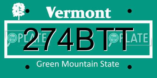 274BTT Vermont License Plate