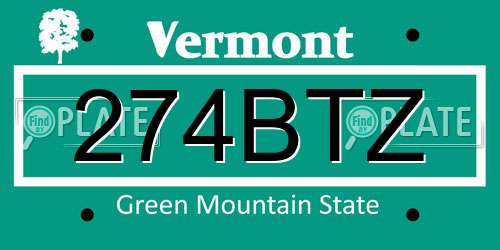 274BTZ Vermont License Plate