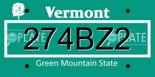 274BZ2 Vermont License Plate