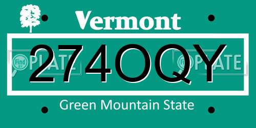 274OQY Vermont License Plate