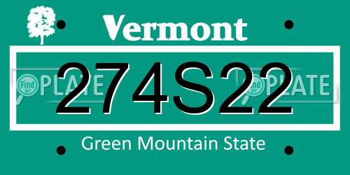 274S22 Vermont License Plate