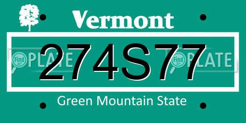 274S77 Vermont License Plate