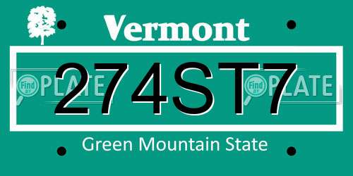 274ST7 Vermont License Plate