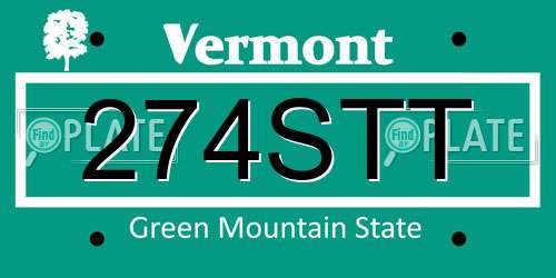 274STT Vermont License Plate