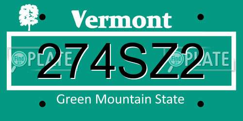 274SZ2 Vermont License Plate