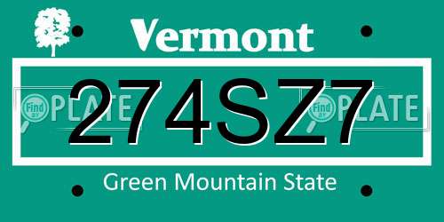 274SZ7 Vermont License Plate