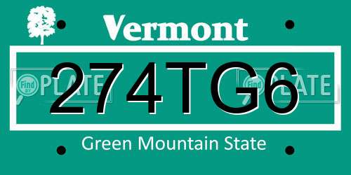 274TG6 Vermont License Plate