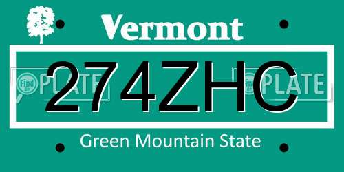 274ZHC Vermont License Plate