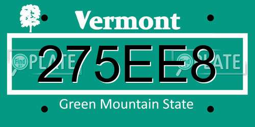 275EE8 Vermont License Plate