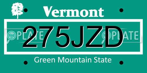 275JZD Vermont License Plate