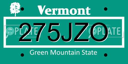 275JZO Vermont License Plate