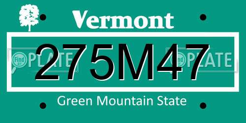 275M47 Vermont License Plate