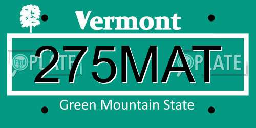275MAT Vermont License Plate