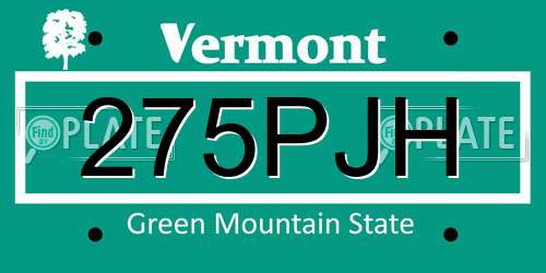 275PJH Vermont License Plate