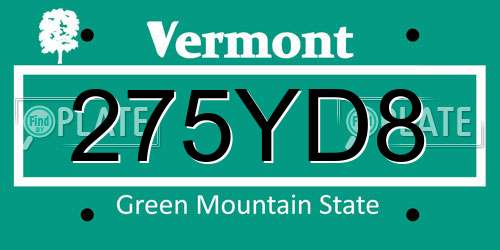 275YD8 Vermont License Plate