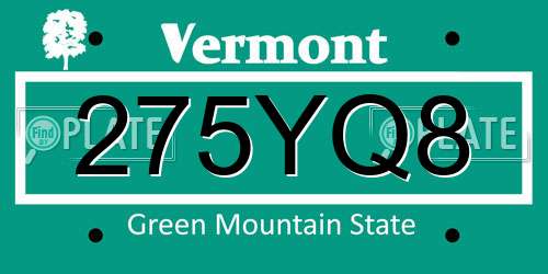 275YQ8 Vermont License Plate