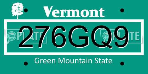 276GQ9 Vermont License Plate