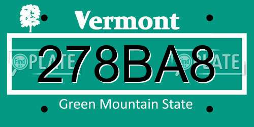278BA8 Vermont License Plate