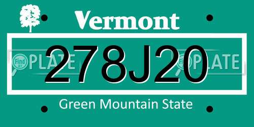 278J20 Vermont License Plate