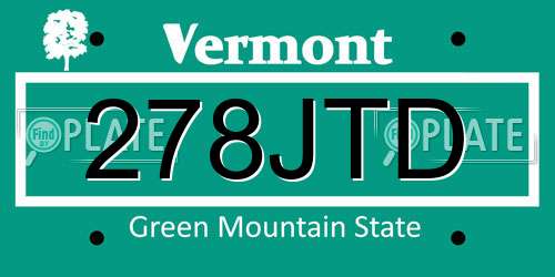 278JTD Vermont License Plate