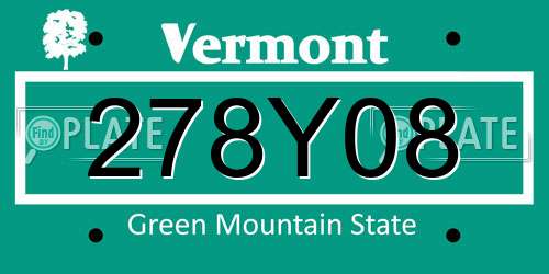 278Y08 Vermont License Plate