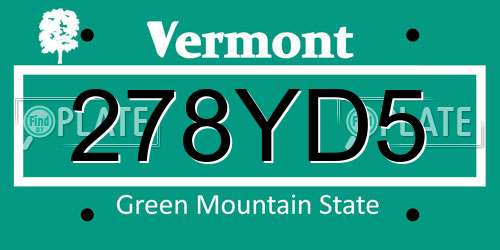 278YD5 Vermont License Plate