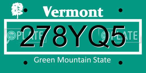 278YQ5 Vermont License Plate
