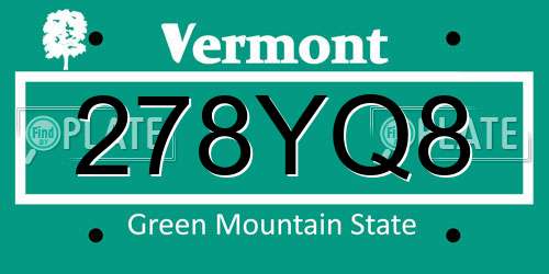 278YQ8 Vermont License Plate